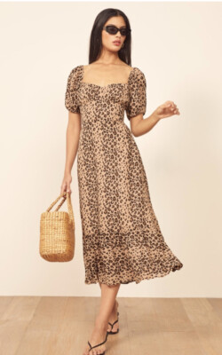 Reformation Hannah Dress in Feline Leopard Print Women's MIDI Dress Size 2  | eBay