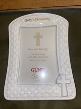 BAPTISM CHRISTENING PORCELAIN 24K GOLD Lettering Photo Frame 4x6