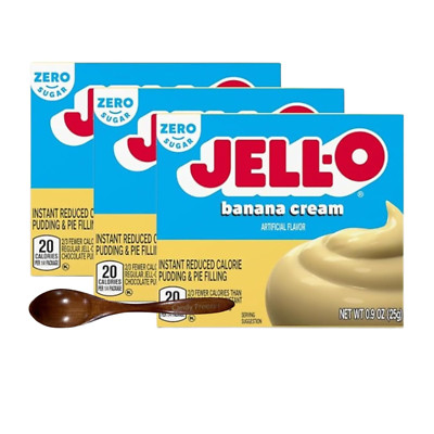 Jell-O Pudding 1oz Box(3-Pack) w/ Wooden Spoon (Zero Sugar Banana Cream)