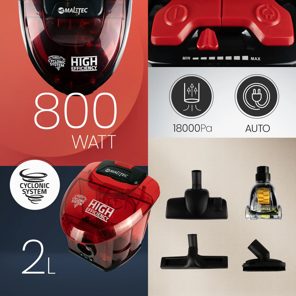 MalTec Staubsauger Turbo Cyclone 4200Wt 12-in-1 | Beutelloser Bodenstaubsauger | - Bild 3 von 4