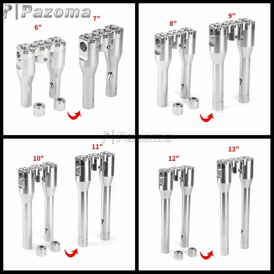 Kit Elevadores de Manillar Cromo 6" 8" 10" 12" Elevación para Harley Davidson Barra de 1"" 25 mm Foto 2 de 4