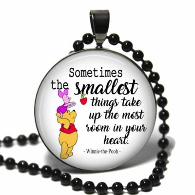 Winnie-the-Pooh Quote The Smallest Things Glass Top Necklace Handcrafted Jewelry