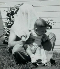 Man With Towel Over Head Holding Baby B&W Photograph 2 x 5