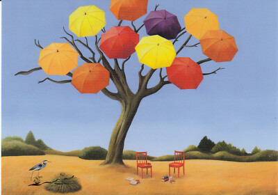 Postkarte: Soizick Meister - Dreaming of Summer / Baum mit Schirmen
