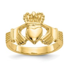 Real 14kt Yellow Gold Polished Claddagh Ring S:6