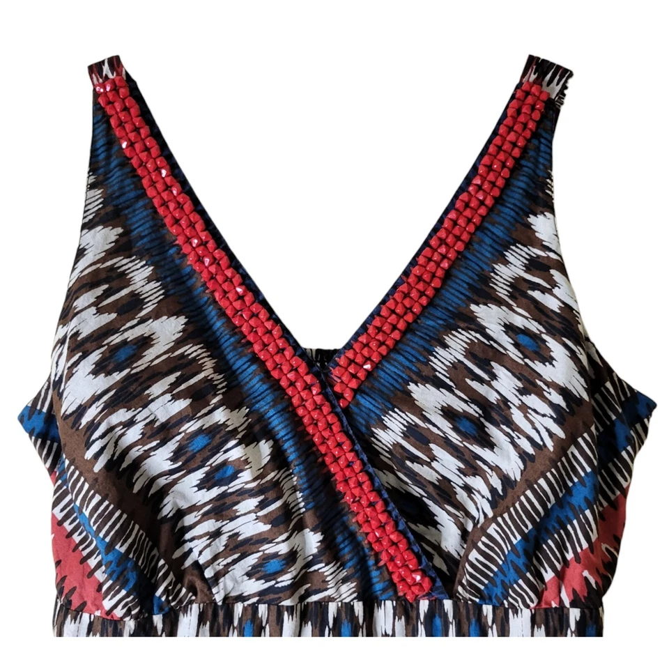 Charter Club Maxi Sundress Size 14 Southwestern Inspired Beaded Cotton - Image 2 of 4