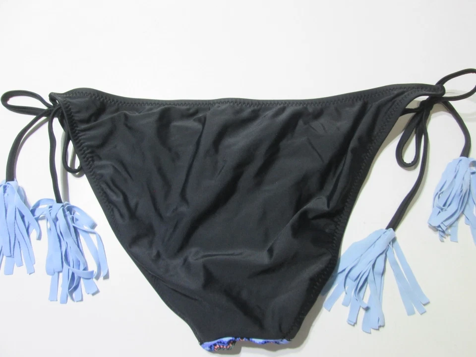 Parte inferior de bikini Mossimo para mujer talla M negra/azul con borlas laterales para nadar ropa de playa Foto 2 de 4