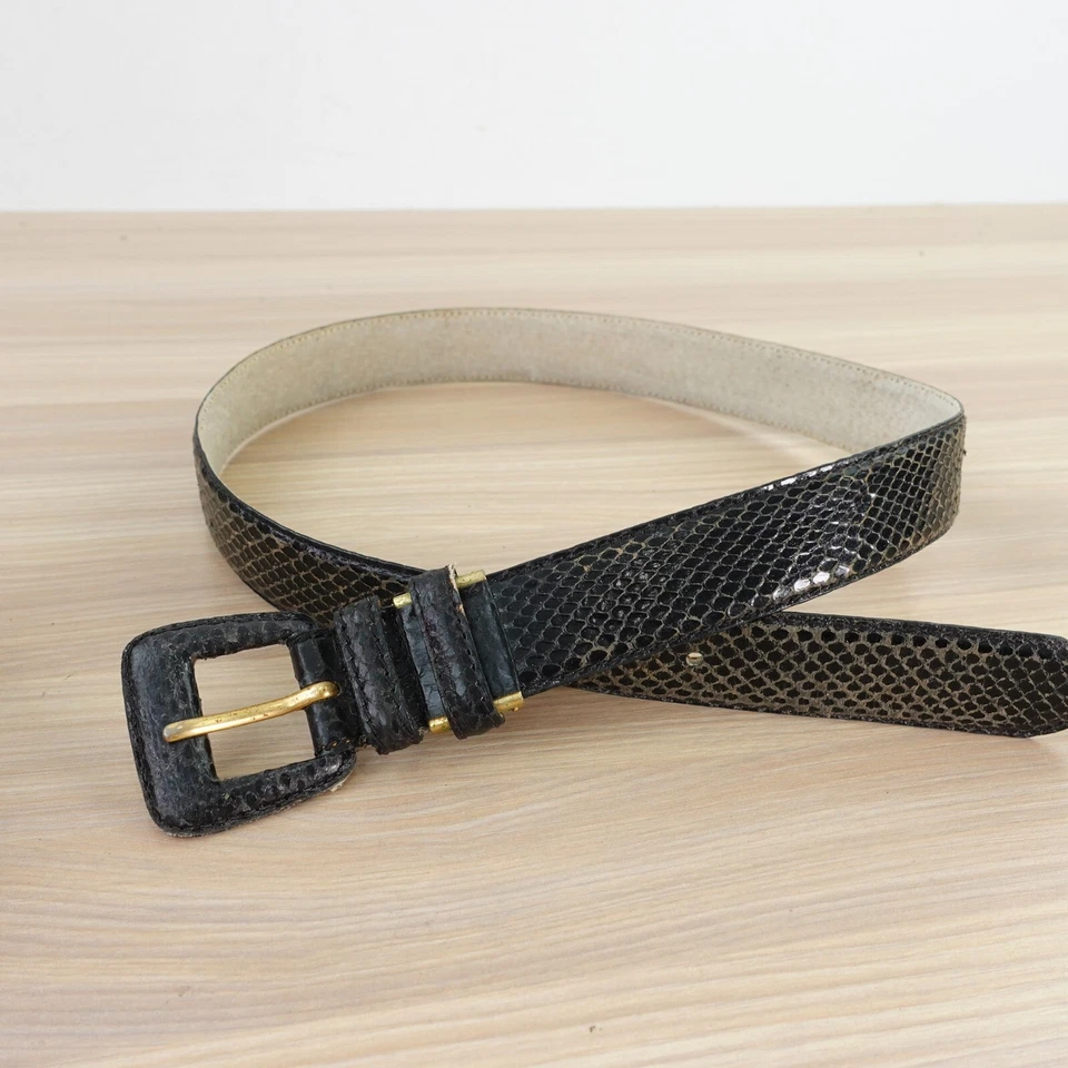 VINTAGE Real Snakeskin Belt Womens 28 Black Exotic Western Leather Dress Fashion - Image 2 of 4