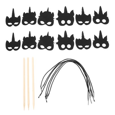  Unicorn Scratch Mask Party Paper DIY Holiday Painting Colorful Card Masks Child