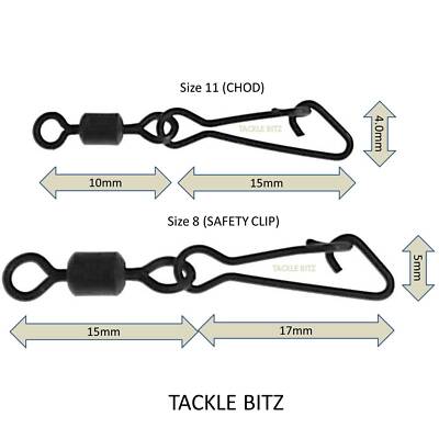 Snap Link Swivels Größe 8 und 11 Matt Schwarz Karpfenangeln Endgerät Rigs