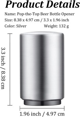 Premium Beer Bottle Opener (Silver), 1 PC Stainless Steel Automatic Push Down