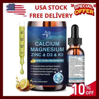 (2 Pack) 10 in 1 Magnesium Calcium Zinc Supplement with Vitamin C D3 K2, Glycina