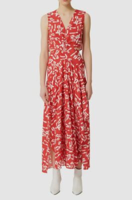 $415 Maje Women's Red White Print V-Neck Sleeveless Cutout Keyhole Maxi  Dress 6 | eBay