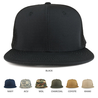 Cotton Ripstop Flat Bill Trucker Mesh Back Baseball Cap - FREE SHIPPING