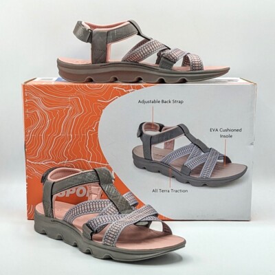 Jsport KAIA Women's Sports Sandal - Adjustable Straps (Grey/Pink) NEW- 6 & 11