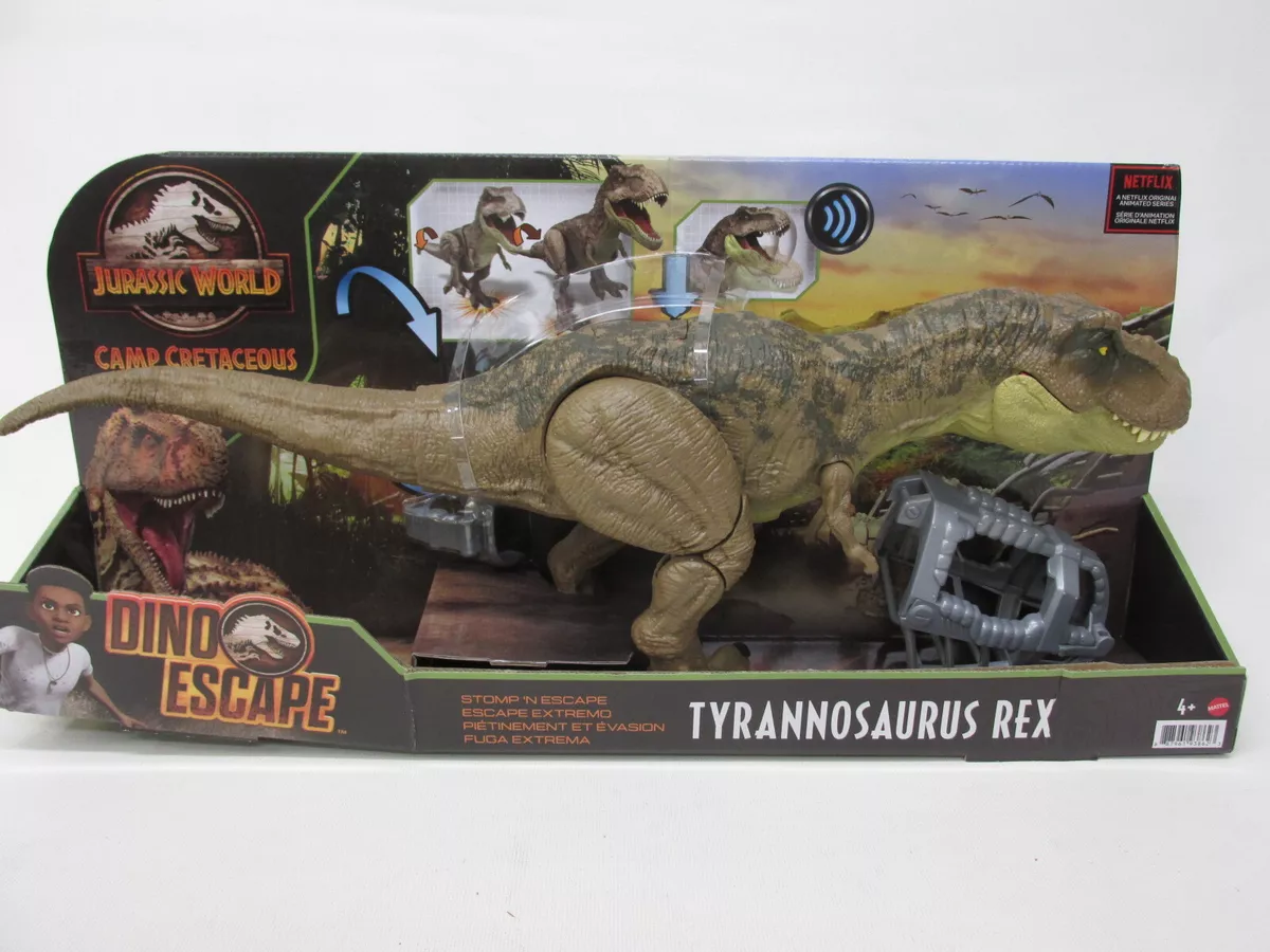 Mattel Jurassic World Toys Camp Cretaceous Dinosaur Toy, Stomp 'N Escape  Tyrannosaurus Rex Action Figure with Stomping Motion