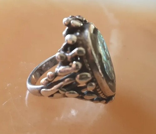 Ring Brutalist Sz 6.5 Sterling Silver 13g. Colorful & Cosmic Abalone MCM - Picture 5 of 15