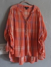 Nine West Tops Blouse Tunic, Plaid, Women L,100% Viscose,22 Inch Of Armp To Arm