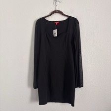 NWT Guess Women's Size Large Black Long Sleeve Riley Mesh Dress