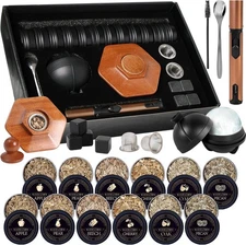 23Pcs Whiskey Smoker Kit with Torch-12 Wood Chips, Ice Ball Mold, Cocktail Smoke