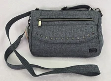Lug Pacer 2.0 Crossbody Bag Lightweight Nylon RFID Travel Purse Gray Studded NEW