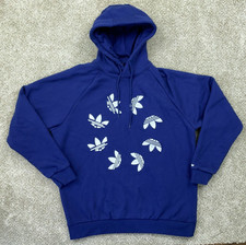 Adidas Originals Sweater Mens Large Navy Blue Trefoil Pullover Hoodie Sweatshirt