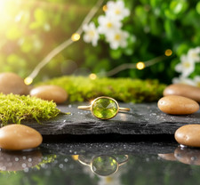 Solid 925 Sterling Silver Green Cubic Zirconia Gold Plated Ring Jewelry for Gift