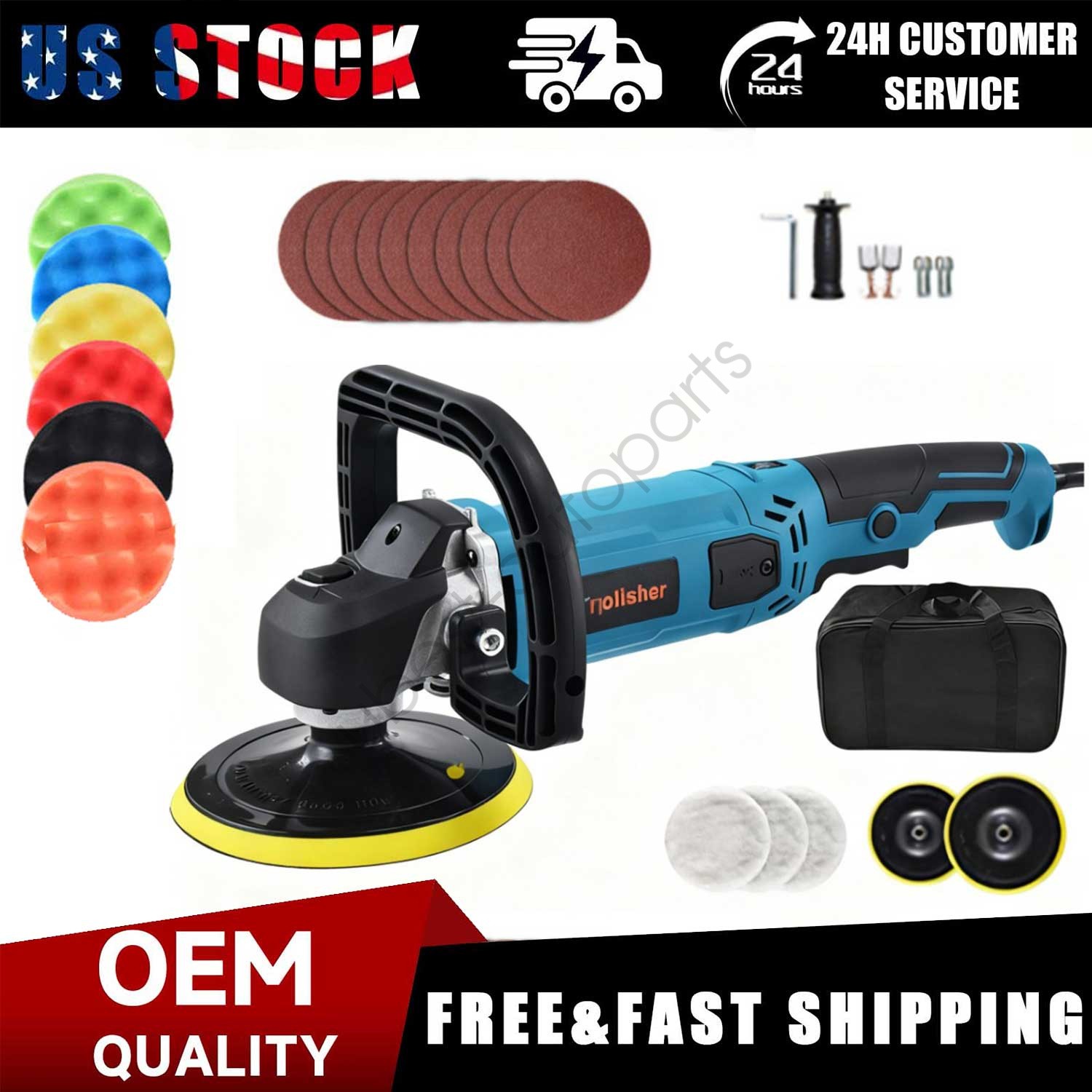 High Quality Car Polishing Sponge Set & Bag 1400W 150~180MM 6-speed Adjustable