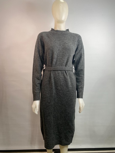 Preview Size S Grey Knit Midi Dress Belted High Neck Casual Elegant