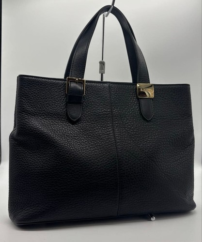 Burberry Black Pebble Leather Tote Bag Authentic Women's Handbag Excellent Used