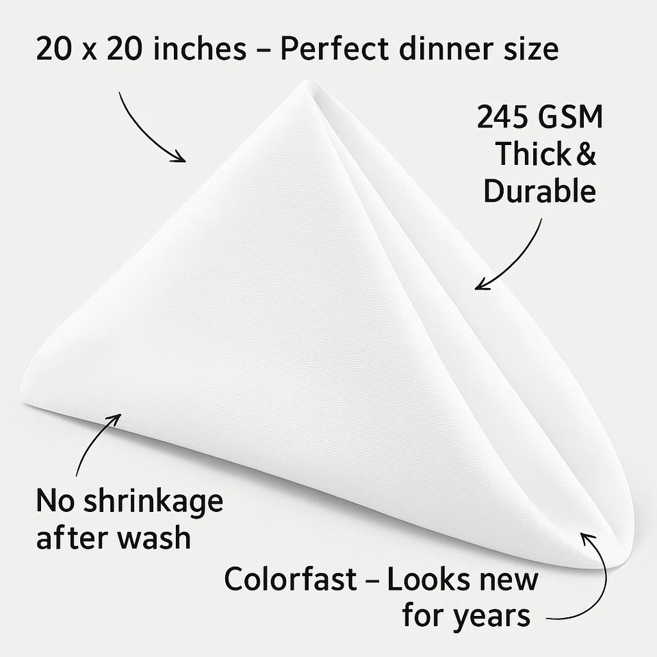 Cloth Table Napkins Linens 20 x 20 - Easy Care 100% Spun Poly - Cotton Like Feel - Image 2 of 4