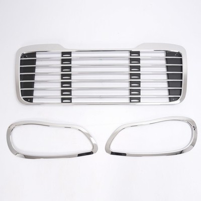 Chrome Mesh Style Grille w/ Headlight Bezel For Freightliner M2 106 112 2002-22