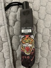 Ed Hardy Tiger  Love Runs Wild  Tattoo Automatic Black Umbrella w/ Cover - NEW 