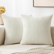 Corduroy Pillow Covers Pack of 2 Boho Decorative 18" x 18" Pack of 2 White
