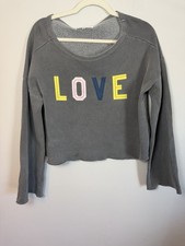 Wildfox Boxy Oversized Pull Over Grey LOVE Sweatshirt Women's Size Small