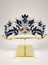 Navy Blue Crystal Butterfly Tiara Crown Silver Beauty Pageant Bridal Prom crown