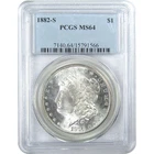 1882-S MS-64 MORGAN SILVER DOLLAR - PCGS GRADED - MINOR TONING ON COIN