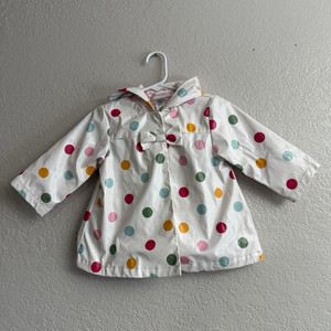Little Me Toddler Girls Polka Dot Hooded Rain Jacket 18M White Waterproof Coat