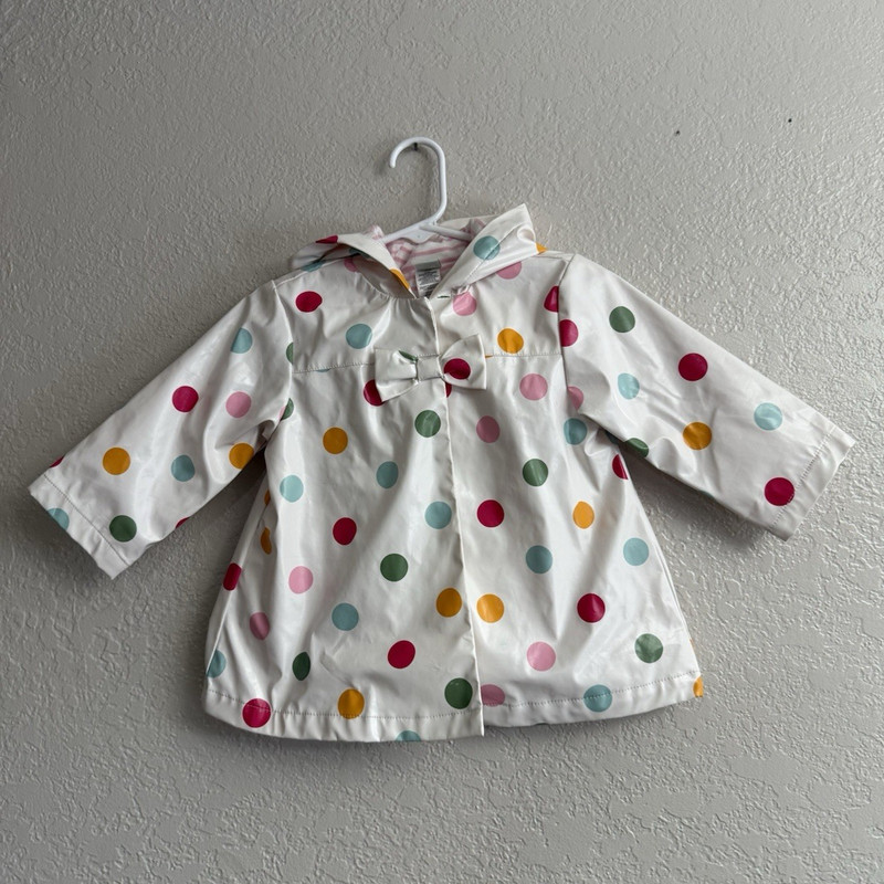 Little Me Toddler Girls Polka Dot Hooded Rain Jacket 18M White Waterproof Coat