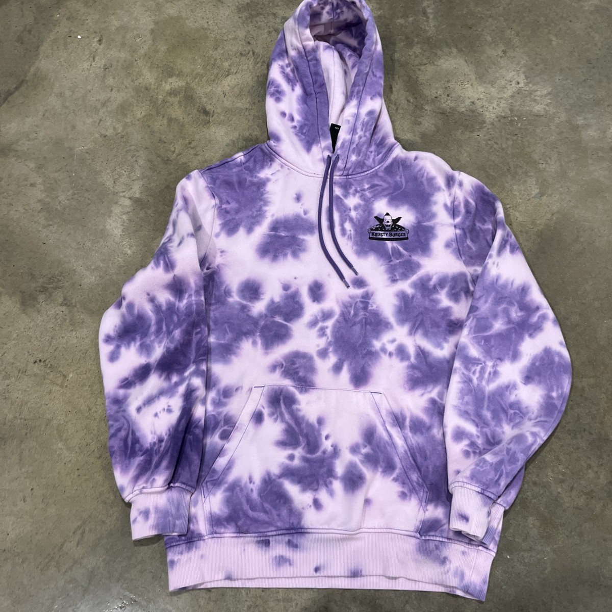 Krusty Burger The Simpsons Hoodie H&M Small Purple Tie Dye Fleece