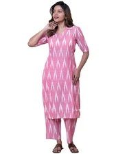 Gosriki Women'S Rayon Viscose Straight Printed Kurta With Pant (Demeter Pink-...