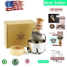 Handcrafted Badger Hair Shaving Brush with Wood Handle  Stainless Steel Stand