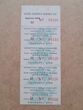 Biglietto Lotteria Solidarietà Nazionale -   1952 con 4 i tagliandi + matrice