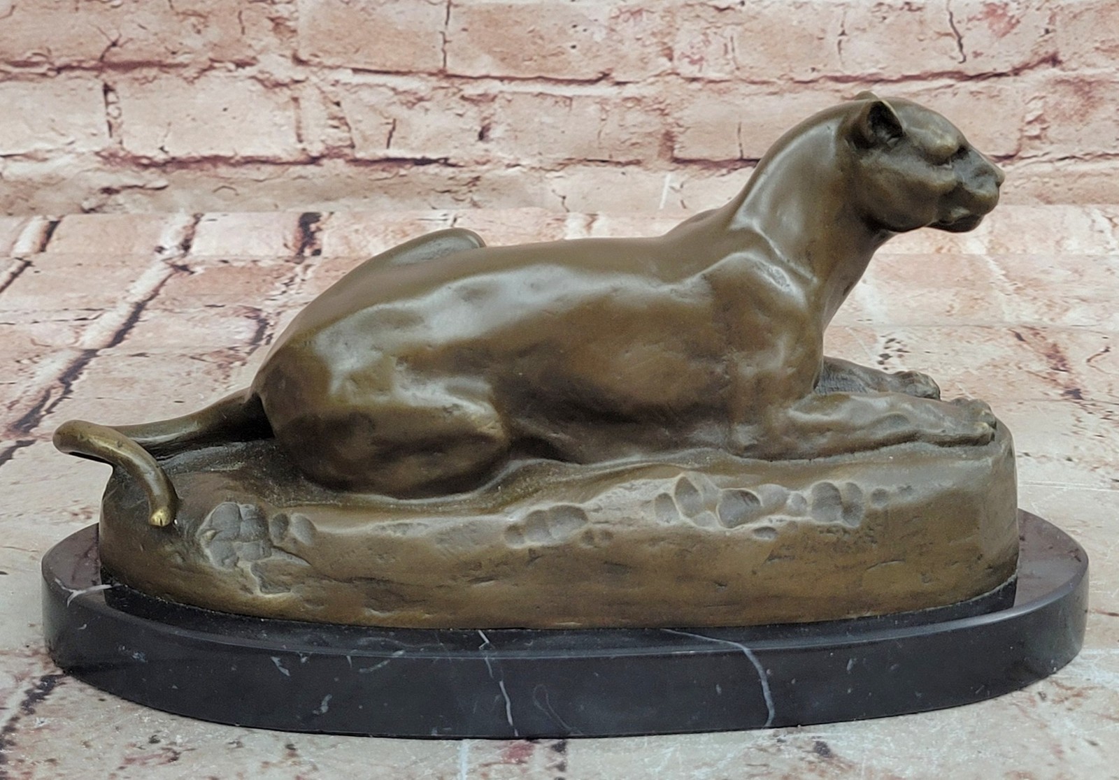 Hot Cast Bronze Cougar Puma Mountain Lion Resting Guardian Statue Sculpture Art thumbnail 6