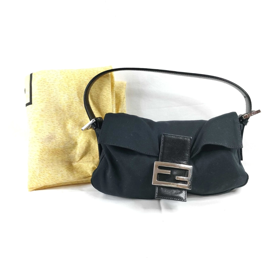 FENDI Mamma Baguette Shoulder Bag Nylon Black Silver