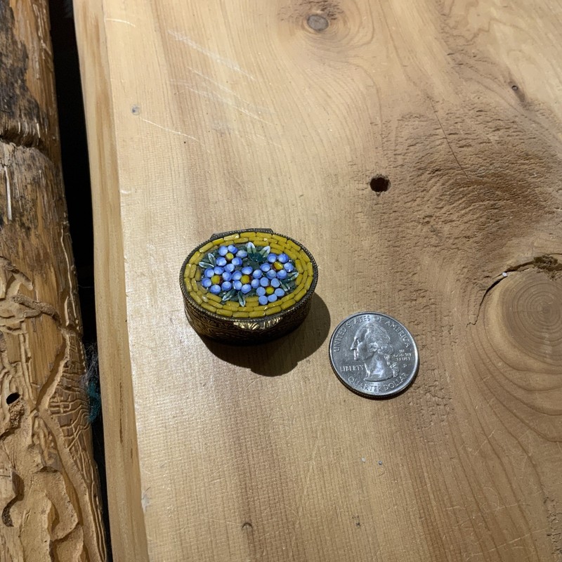 Vintage Micro Mosaic Trinket Pill Box With Multicolor Flowers 