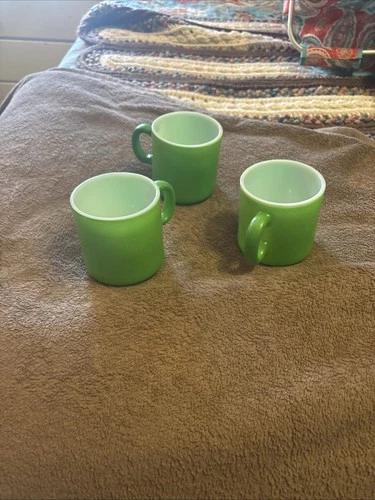 Fire King Anchor Hocking Avocado Green Coffee Mugs Vintage Set of 3