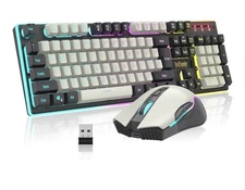 Redthunder K10 Wireless Gaming Keyboard and Mouse Combo, LED White Gray