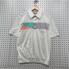 Vintage London Fog Polo Button Shirt Mens Medium White Polyester Cotton Blend
