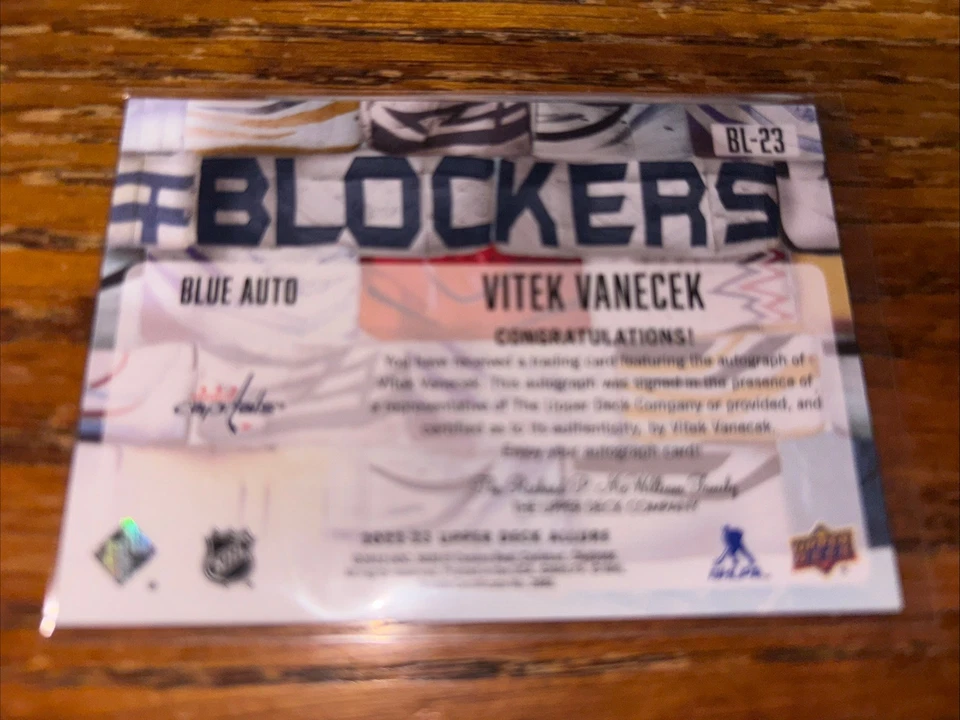 2022-23 Upper Deck Allure Blockers Blue Auto Vitek Vanecek Washington Capitals - Image 2 of 2